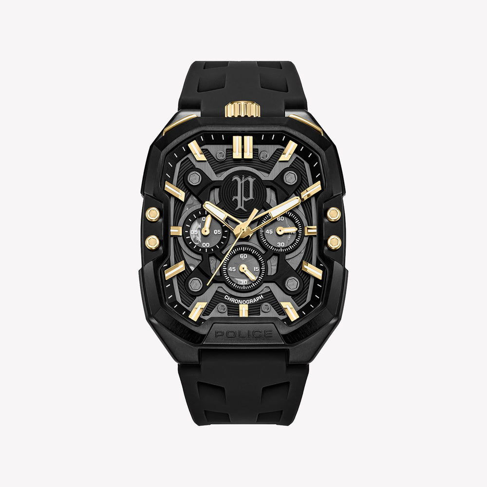 Police Bullhead Black Rubber Analog Quartz Men's Watch PEWGO0092204