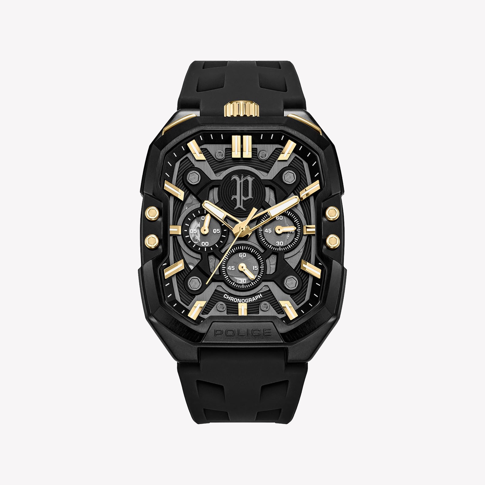 Police Bullhead Black Rubber Analog Quartz Men's Watch PEWGO0092204