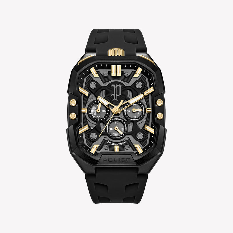 Police Bullhead Black Rubber Analog Quartz Men's Watch PEWGO0092204