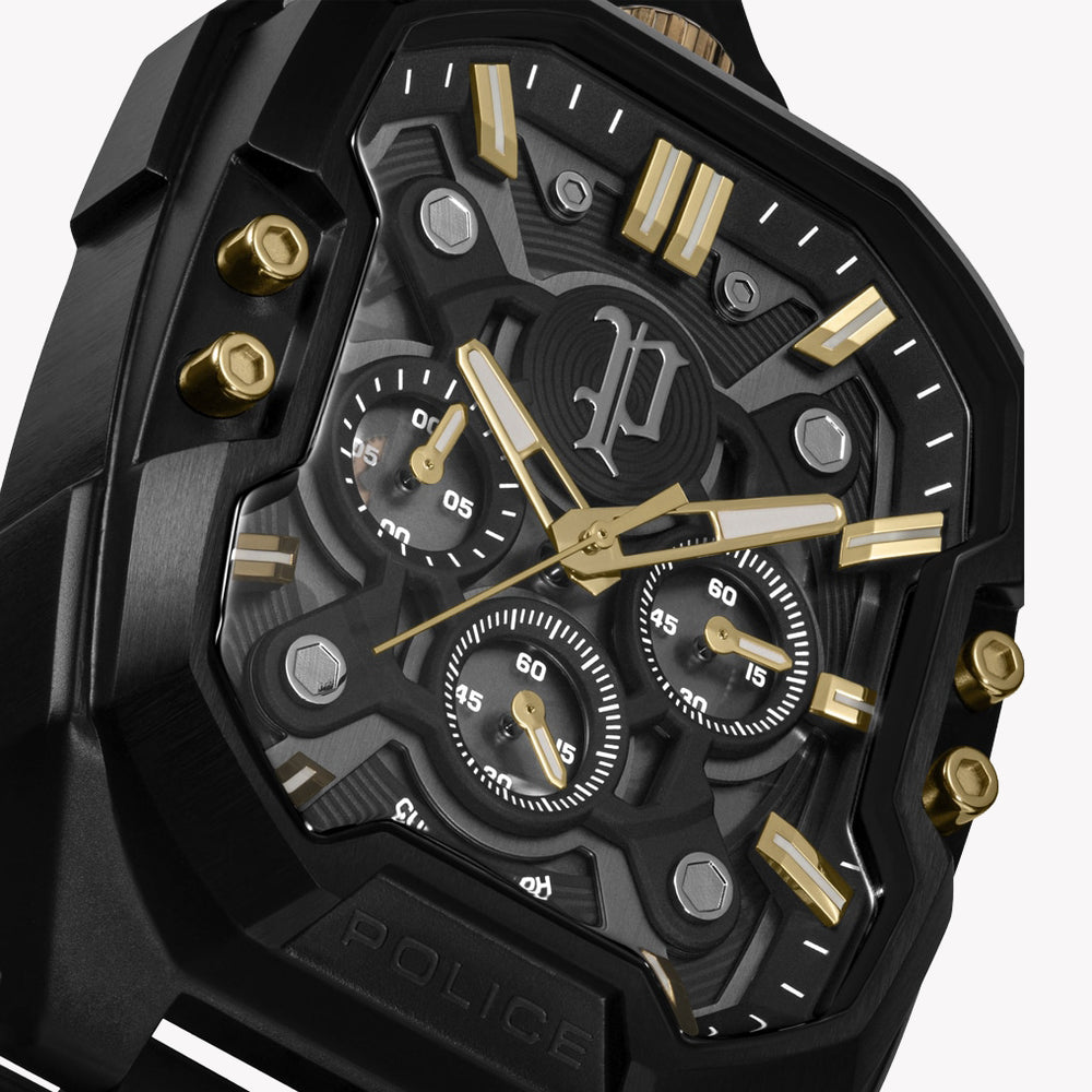Police Bullhead Black Rubber Analog Quartz Men's Watch PEWGO0092204