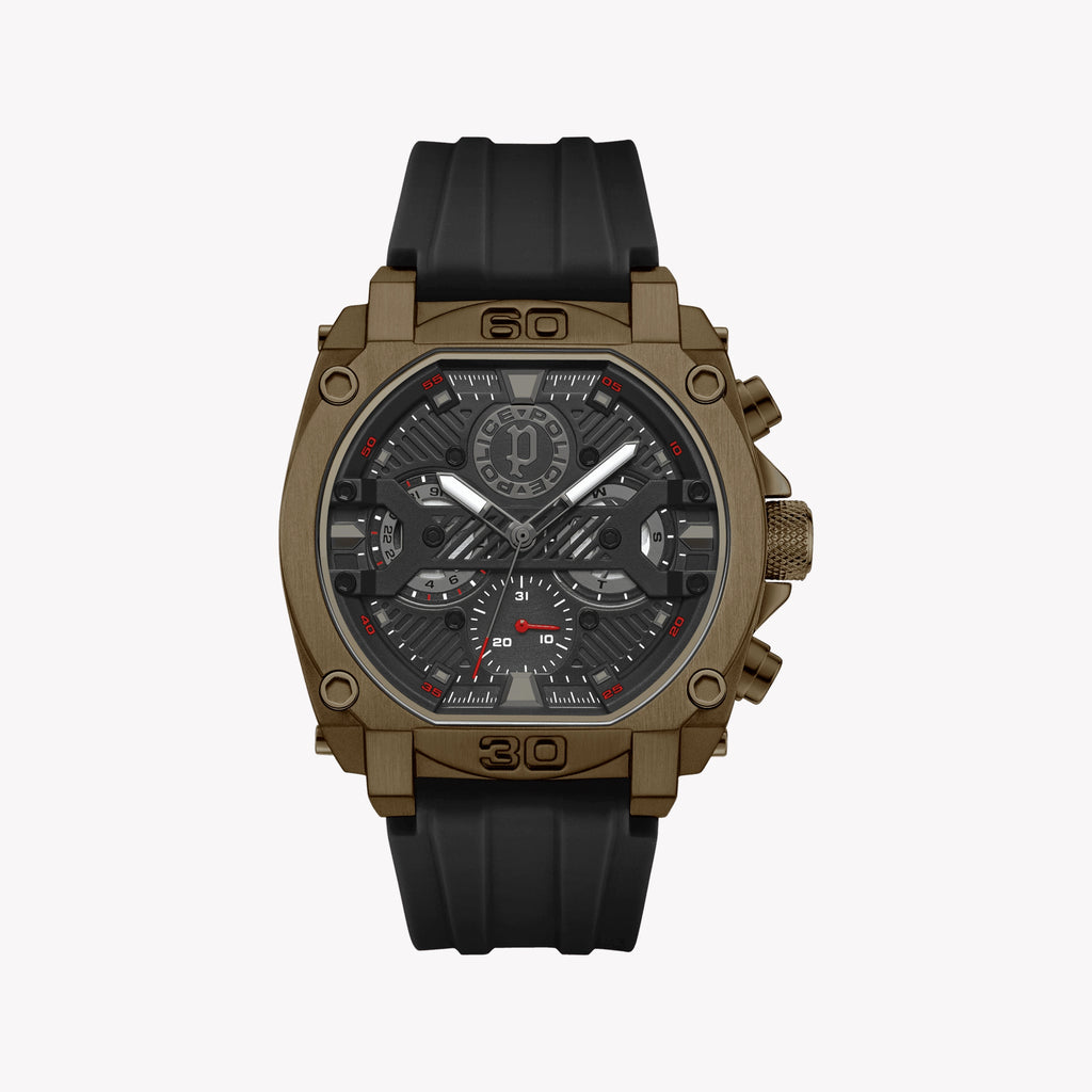 POLICE Men's Brown Stainless Steel & Black Silicone Watch | PEWGQ0040003