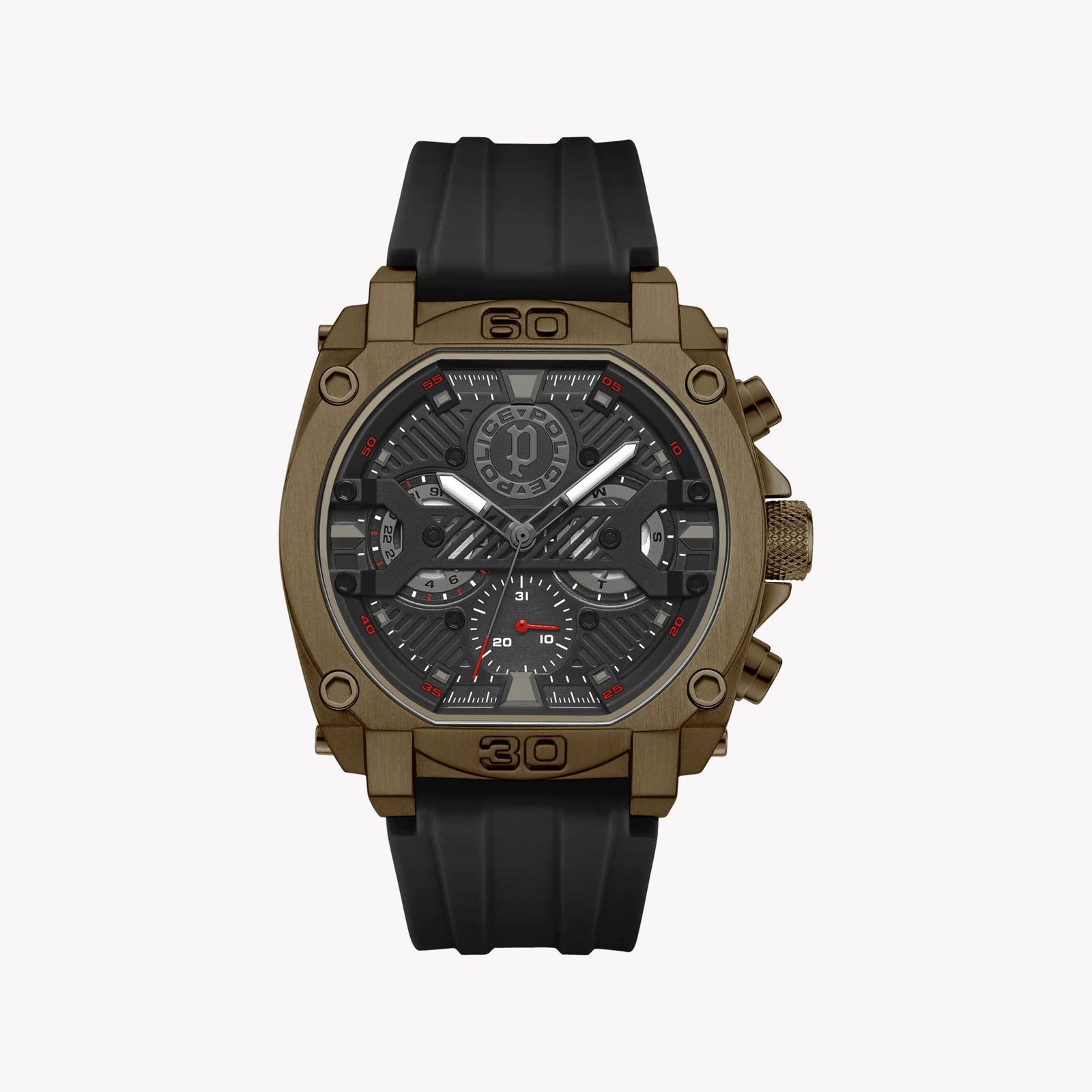 POLICE Men's Brown Stainless Steel & Black Silicone Watch | PEWGQ0040003 by i-watch