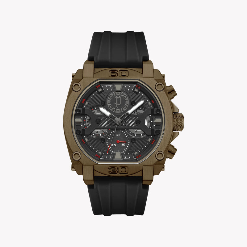 POLICE Men's Brown Stainless Steel & Black Silicone Watch | PEWGQ0040003 by i-watch