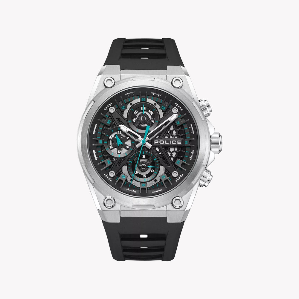 POLICE Men's Silver Stainless Steel & Black Silicone Watch | PEWGQ0054301 by i-watch