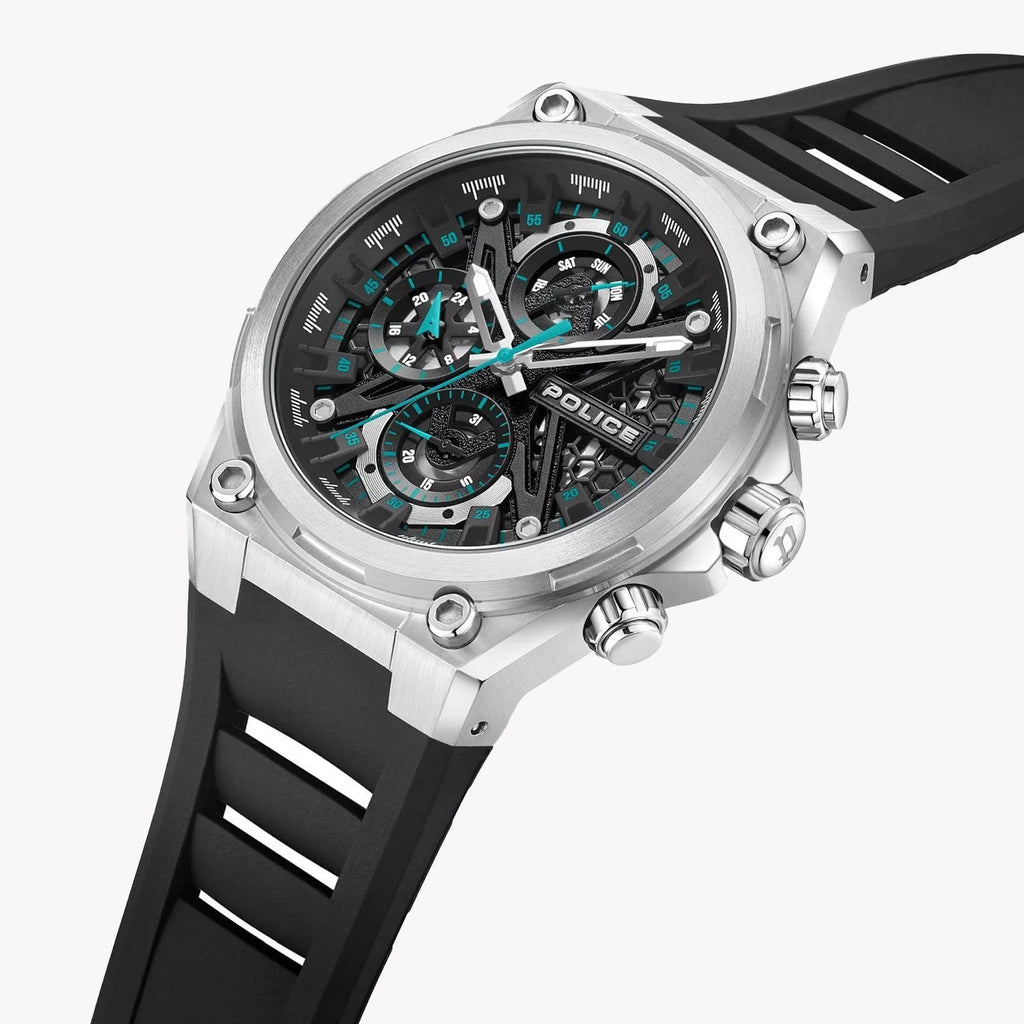 POLICE Men's Silver Stainless Steel & Black Silicone Watch | PEWGQ0054301