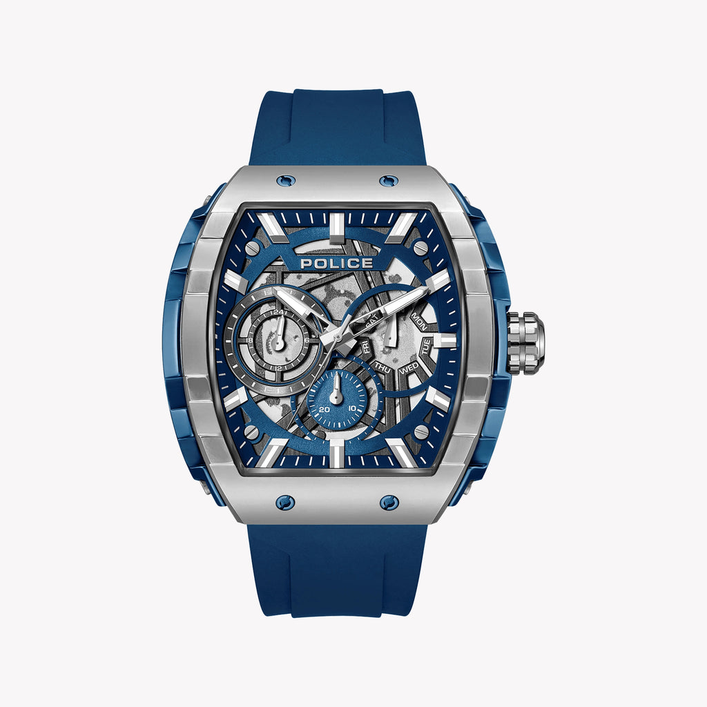 POLICE Men's Watch Blue Silicone, Multicolor Dial | PEWGQ0063002