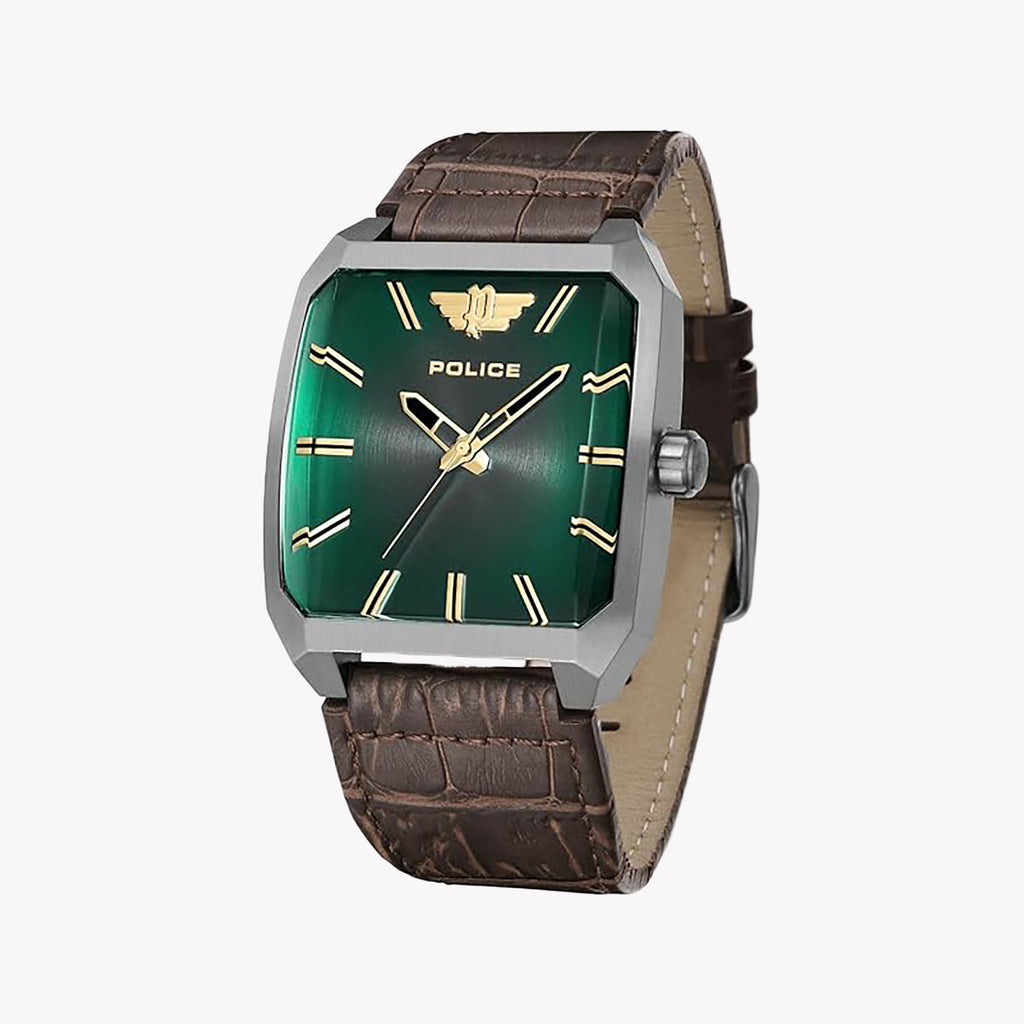 Police Men's Grey Stainless Steel Watch, Green Dial | Pewja0006003