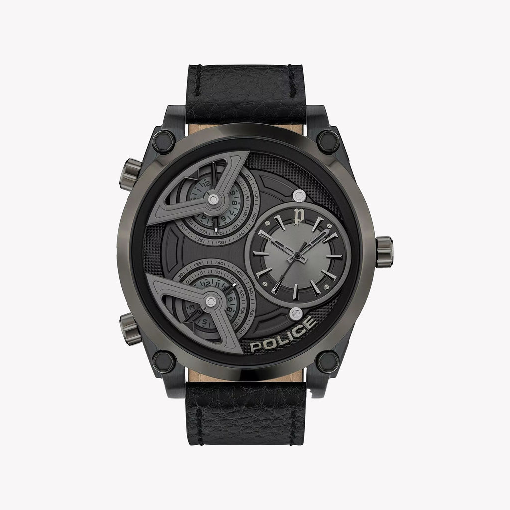 Police Men's Black Stainless Steel & Leather Watch | Pewja2117942