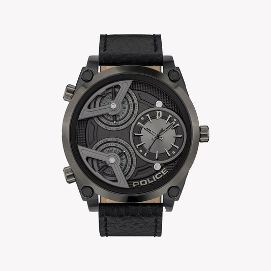 Police Men's Black Stainless Steel & Leather Watch | Pewja2117942