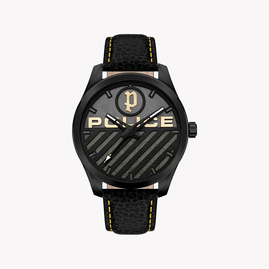 Police Men's Black Leather Watch, Stainless Steel | Pewja2121403
