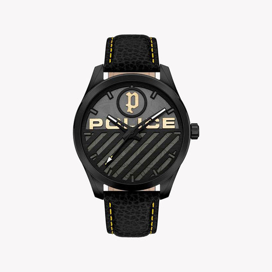 Police Men's Black Leather Watch, Stainless Steel | Pewja2121403