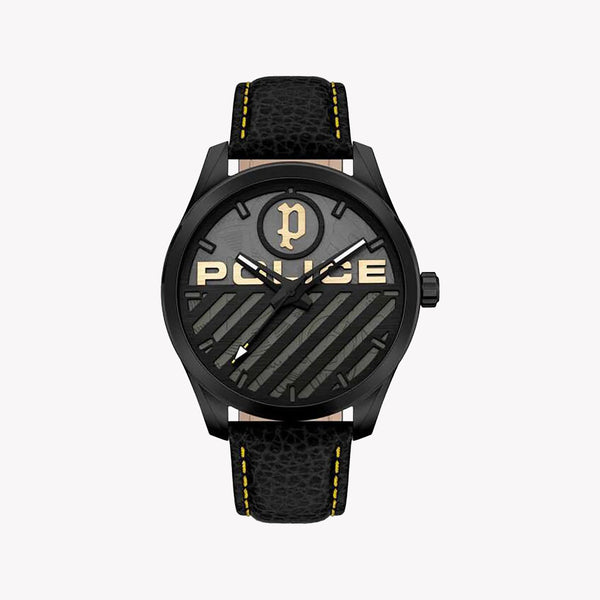 Police Men's Black Leather Watch, Stainless Steel | Pewja2121403 by i-watch