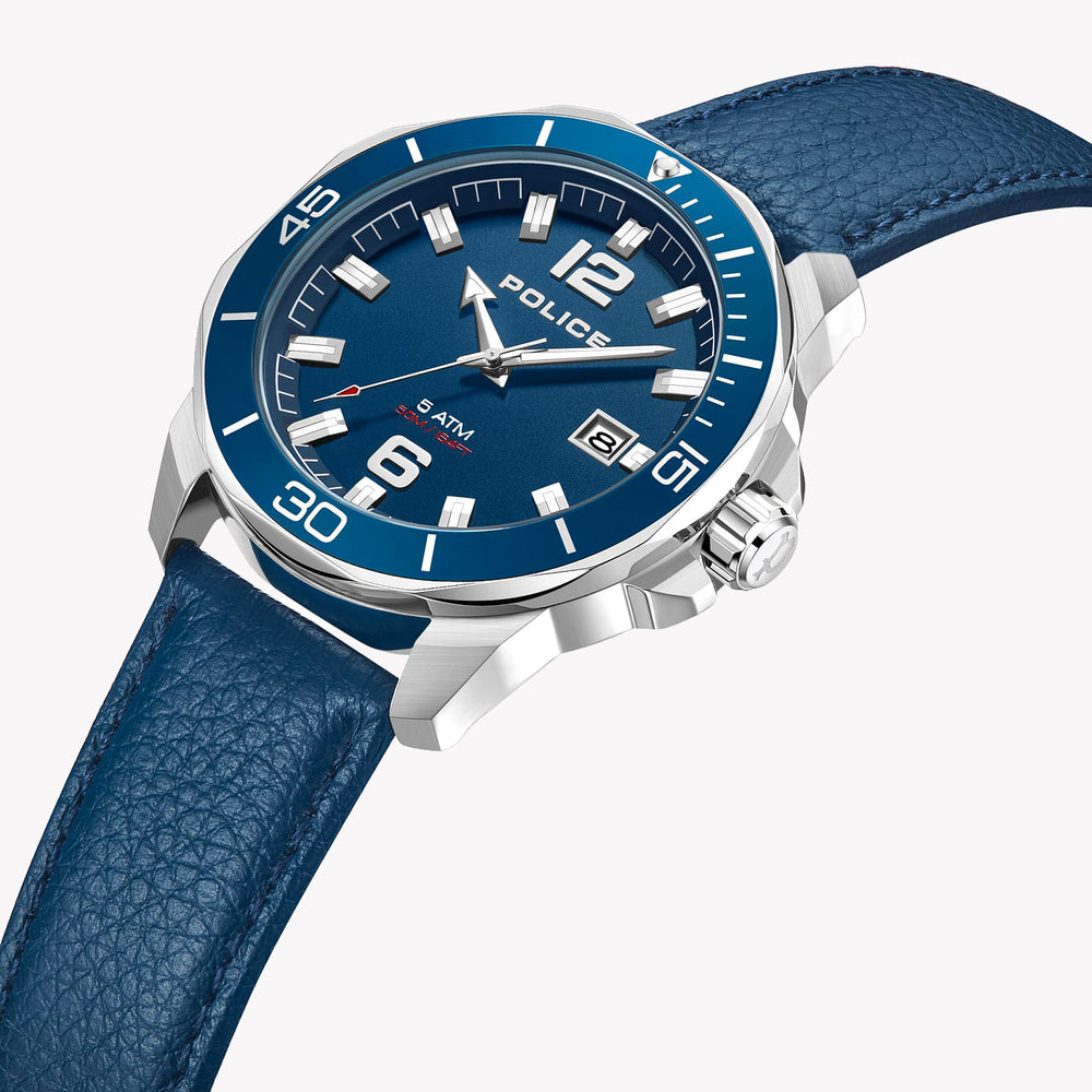 Police Thornton Men's Blue Leather Band Watch PEWJB2228101
