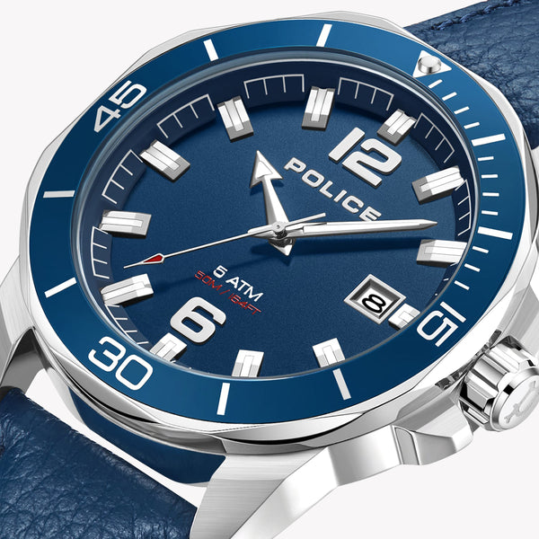 Police Thornton Men's Blue Leather Band Watch PEWJB2228101