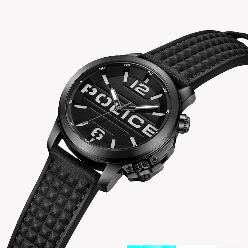 Police Men's Black Leather & Stainless Steel Watch | Pewjd0021701