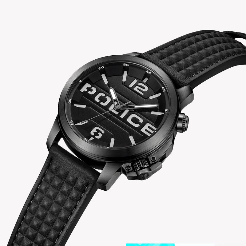 Police Men's Black Leather & Stainless Steel Watch | Pewjd0021701 by i-watch