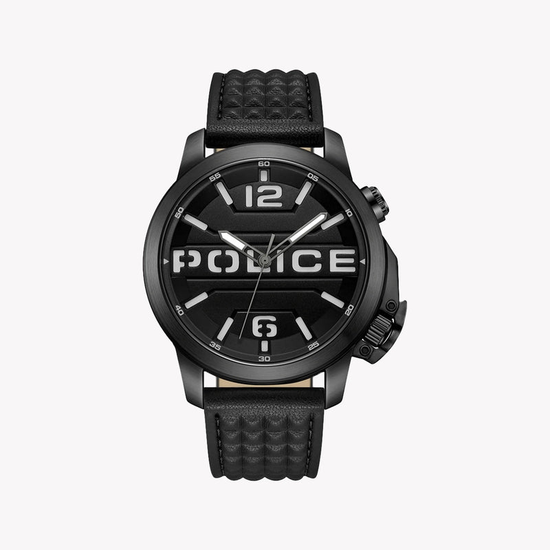 Police Men's Black Leather & Stainless Steel Watch | Pewjd0021701 by i-watch