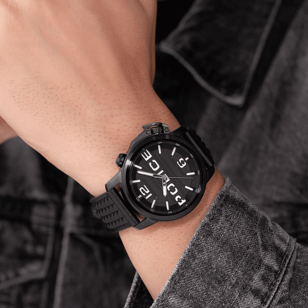 Police Men's Black Leather & Stainless Steel Watch | Pewjd0021701 by i-watch
