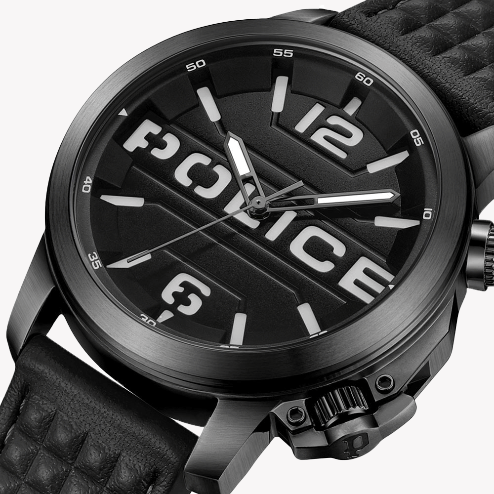 Police Men's Black Leather & Stainless Steel Watch | Pewjd0021701