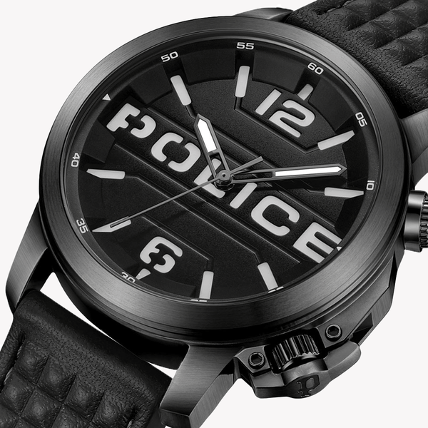Police Men's Black Leather & Stainless Steel Watch | Pewjd0021701 by i-watch