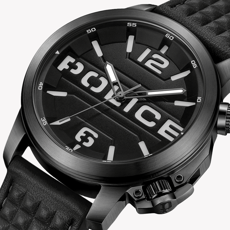 Police Men's Black Leather & Stainless Steel Watch | Pewjd0021701 by i-watch