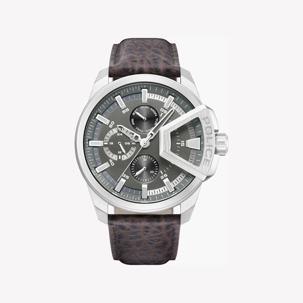 Police Men's Underlined Grey Dial / Brown Leather Strap