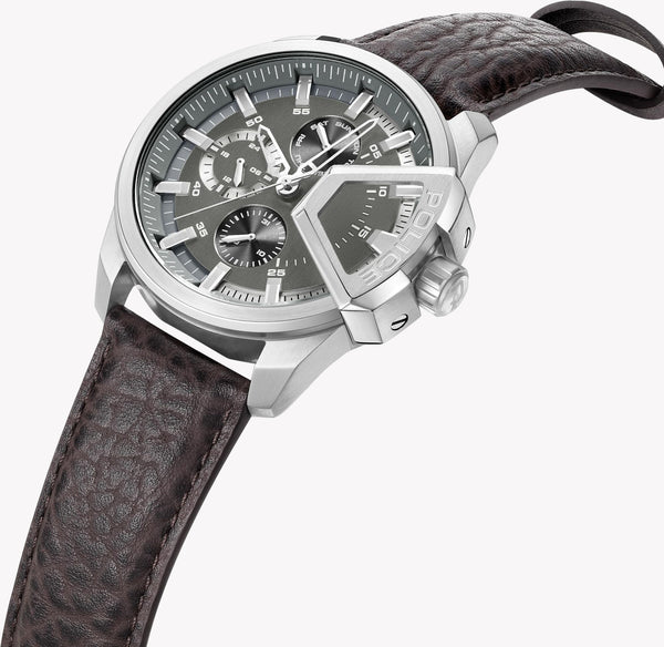 Police Men's Underlined Grey Dial / Brown Leather Strap