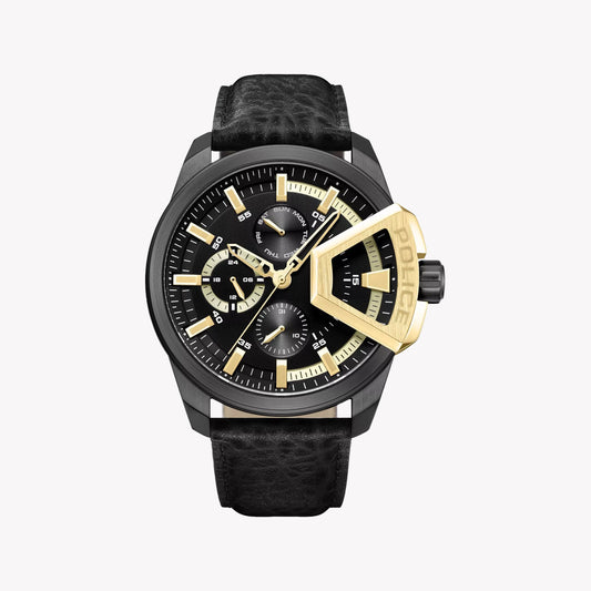 Police Men's Black & Gold Leather Watch | Pewjf0005704