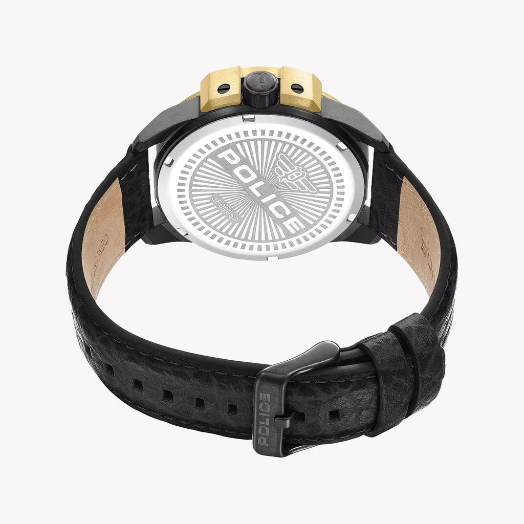 Police Men's Black & Gold Leather Watch | Pewjf0005704