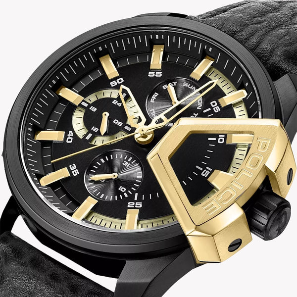 Police Men's Black & Gold Leather Watch | Pewjf0005704 by i-watch