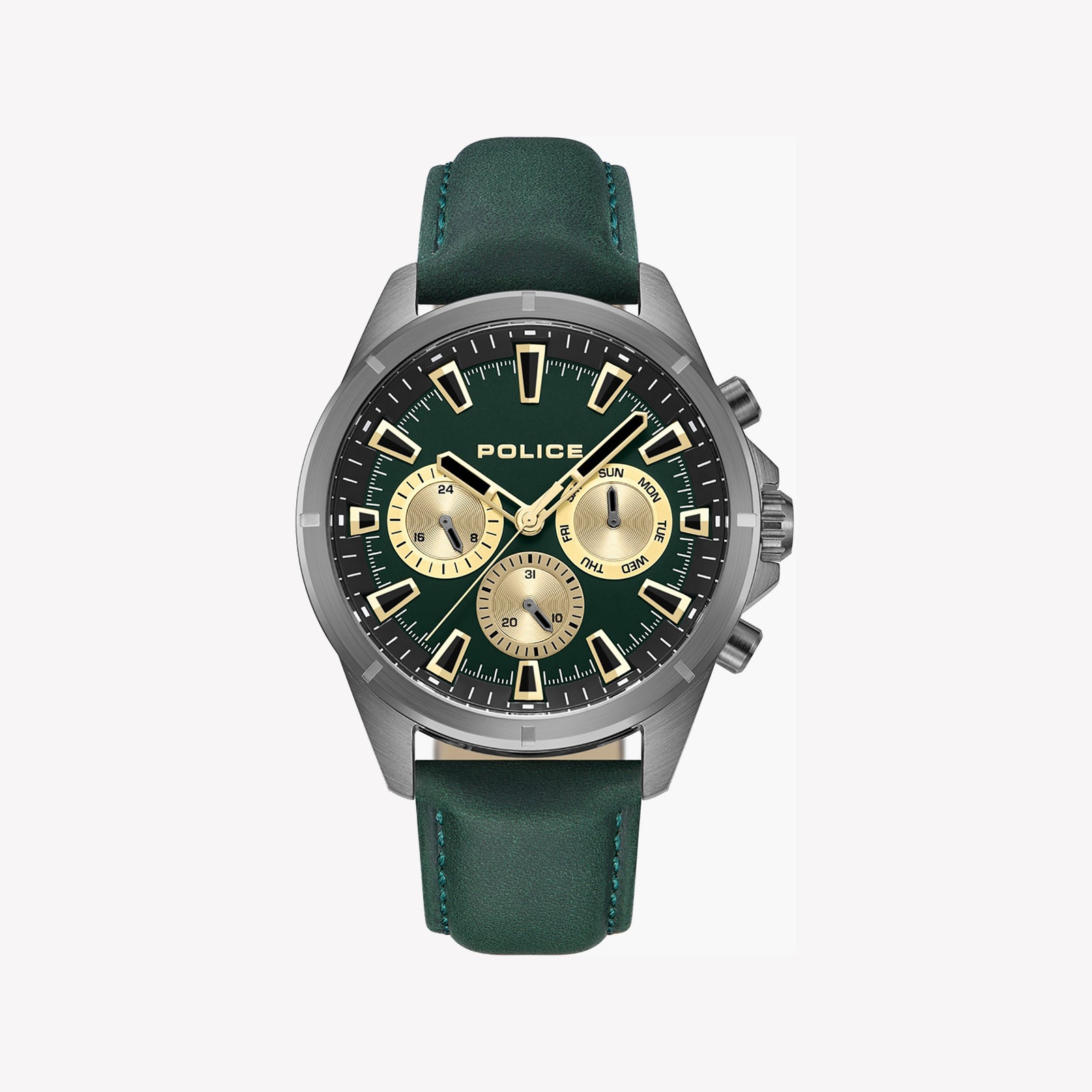 POLICE MALAWI Men's Chronograph Green Dial Green Leather Strap