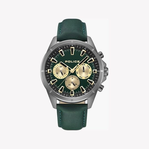 POLICE MALAWI Men's Chronograph Green Dial Green Leather Strap