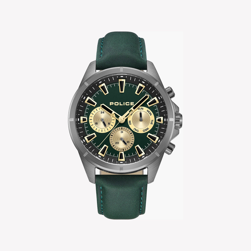 POLICE MALAWI Men's Chronograph Green Dial Green Leather Strap