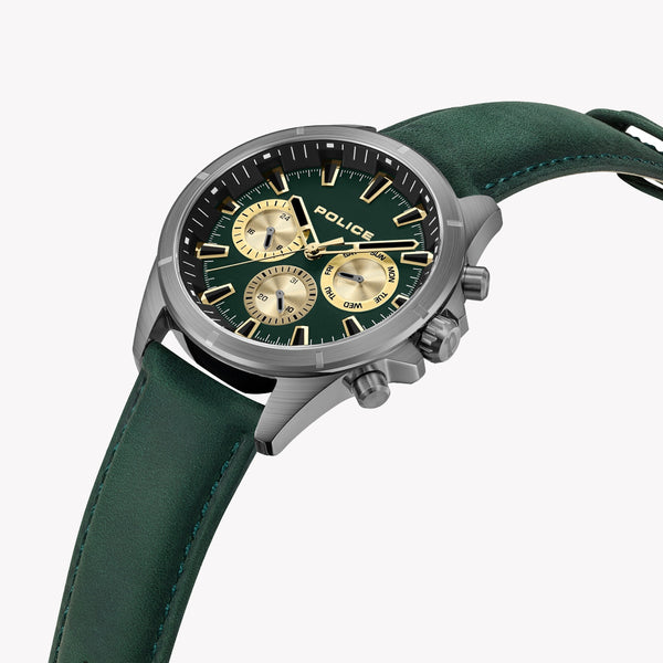 POLICE MALAWI Men's Chronograph Green Dial Green Leather Strap