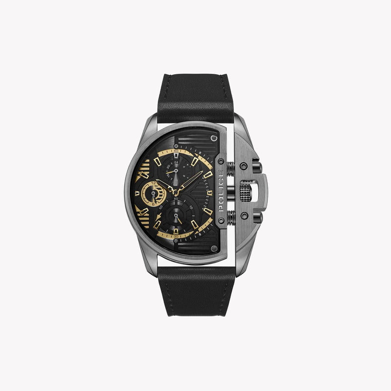 POLICE Men's Watch, Stainless Steel/Grey, Leather/Black | PEWJF2203601M by i-watch