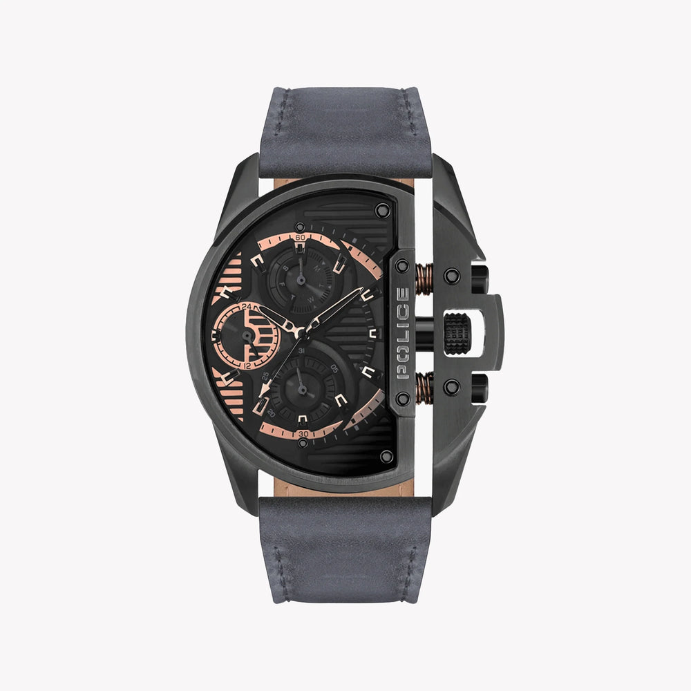 Police Men's Grey Stainless Steel & Leather Watch | Pewjf2203708 by i-watch