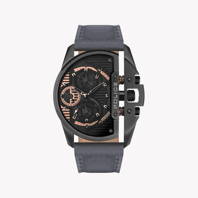 Police Men's Grey Stainless Steel & Leather Watch | Pewjf2203708 by i-watch
