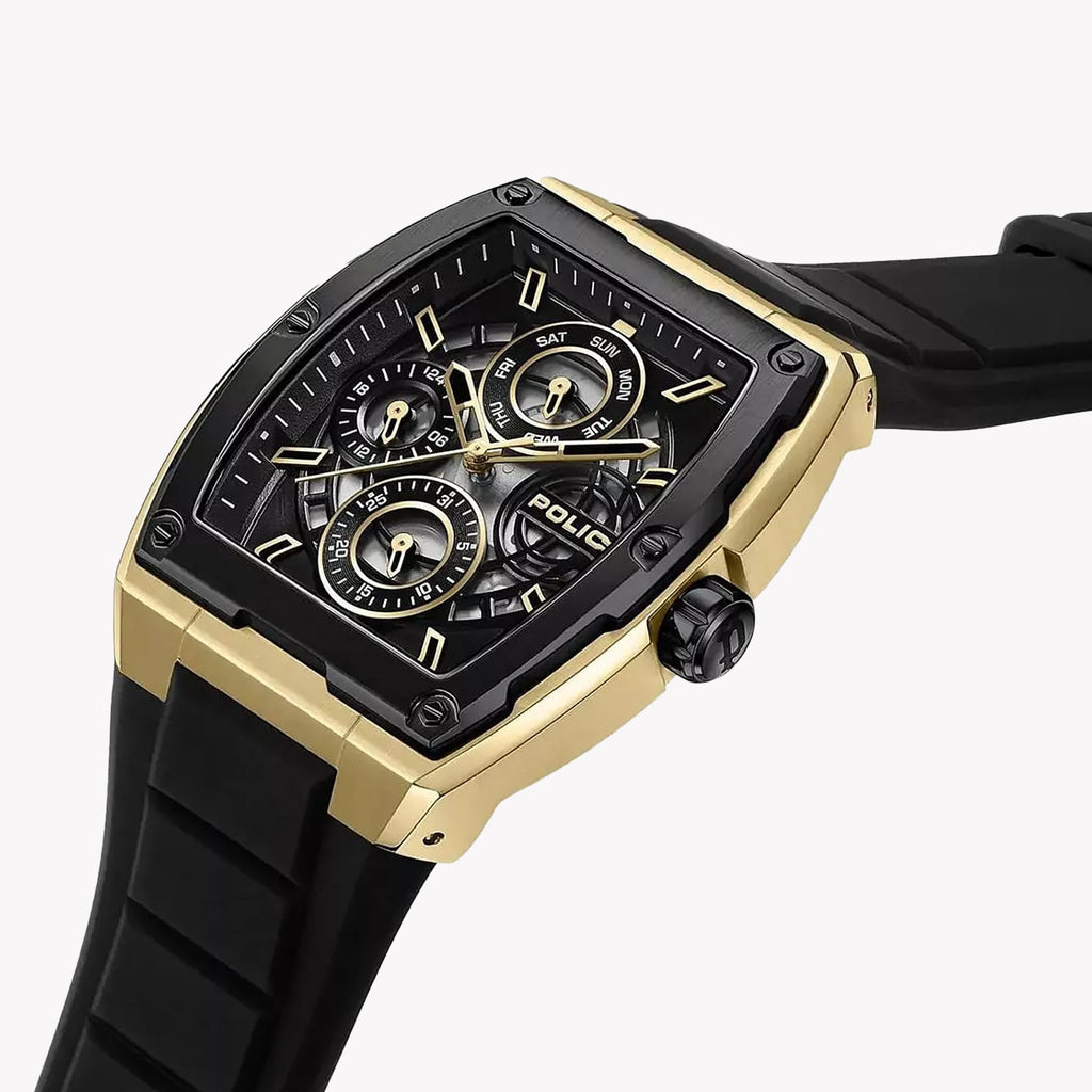 Police Men's Black Silicone & Gold Watch | Pewjq0004540
