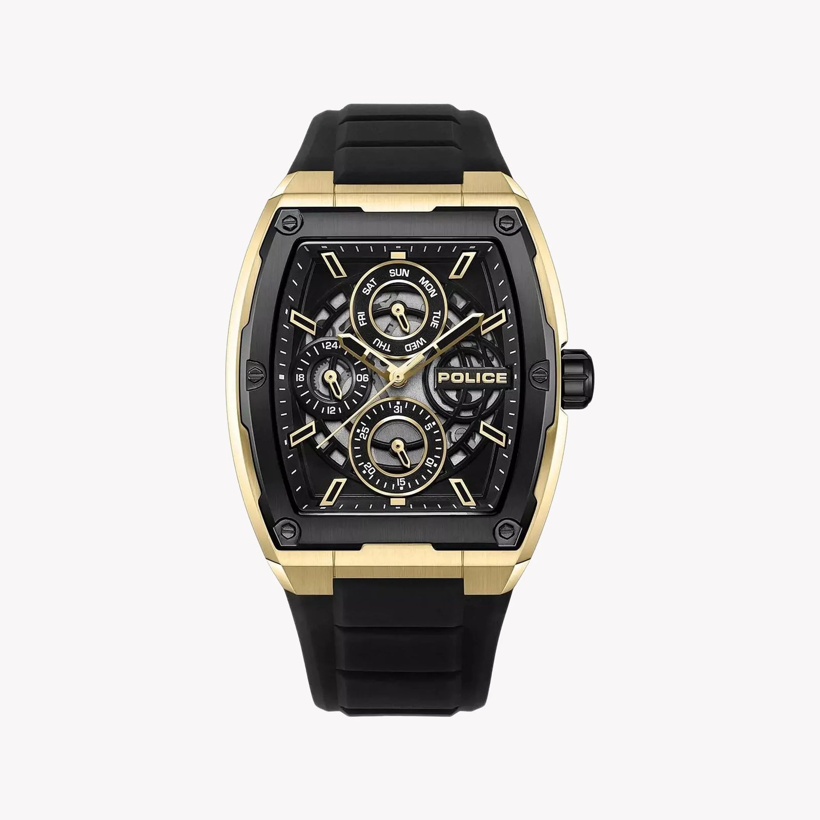Police Men's Black Silicone & Gold Watch | Pewjq0004540 by i-watch