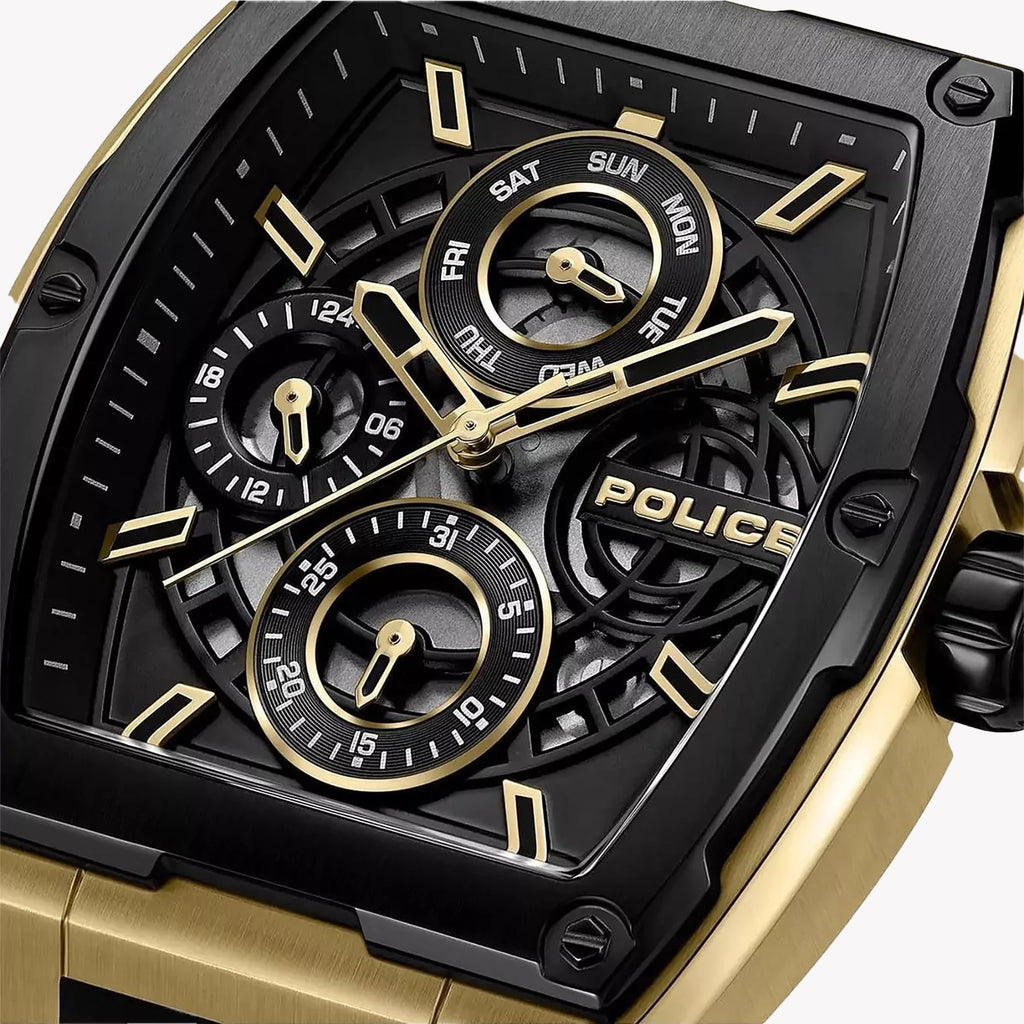 Police Men's Black Silicone & Gold Watch | Pewjq0004540