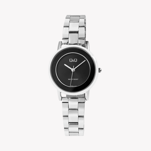 Q&Q Women's Silver Watch, Black Dial | QB99J208Y