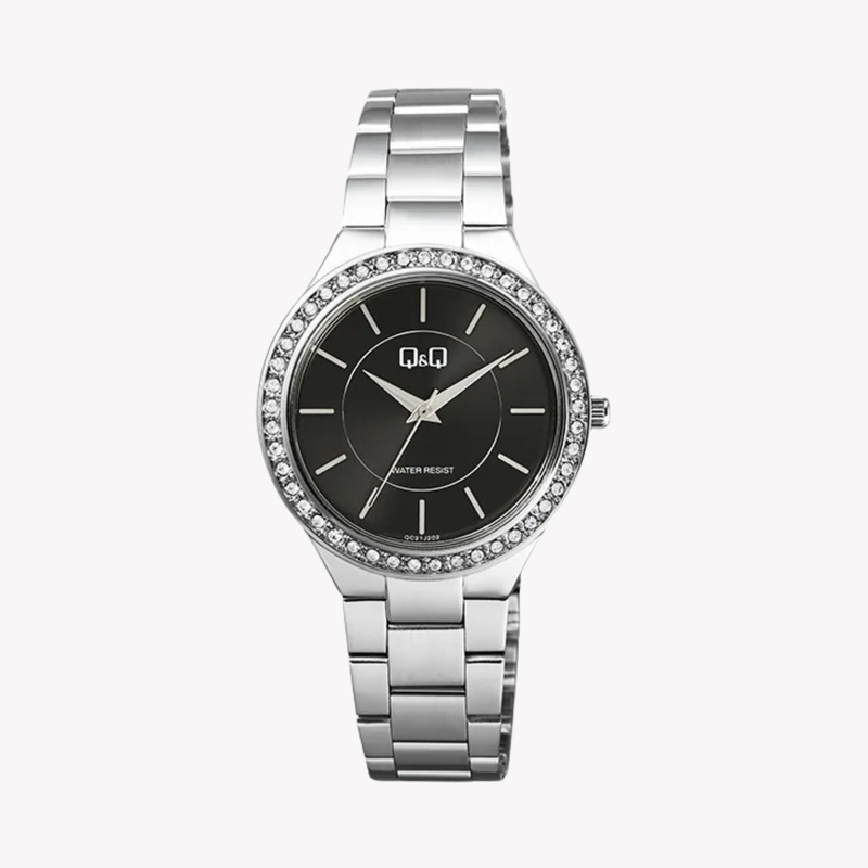 Q&Q Women's Silver Women's Watch, Black Dial | QC21J202Y