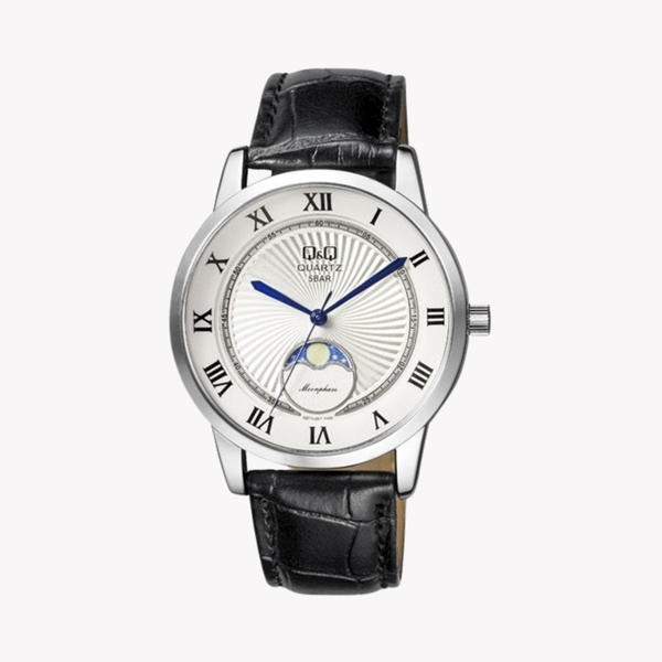 Q&Q Men's Silver Men's Watch, White Dial with Moon Phase | QZ10J307Y