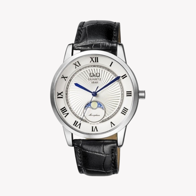 Q&Q Men's Silver Men's Watch, White Dial with Moon Phase | QZ10J307Y