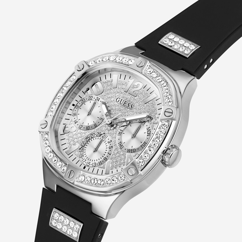 Guess Men's Silver & Black Rubber Watch, Silver Dial | Gw0619l1 by i-watch
