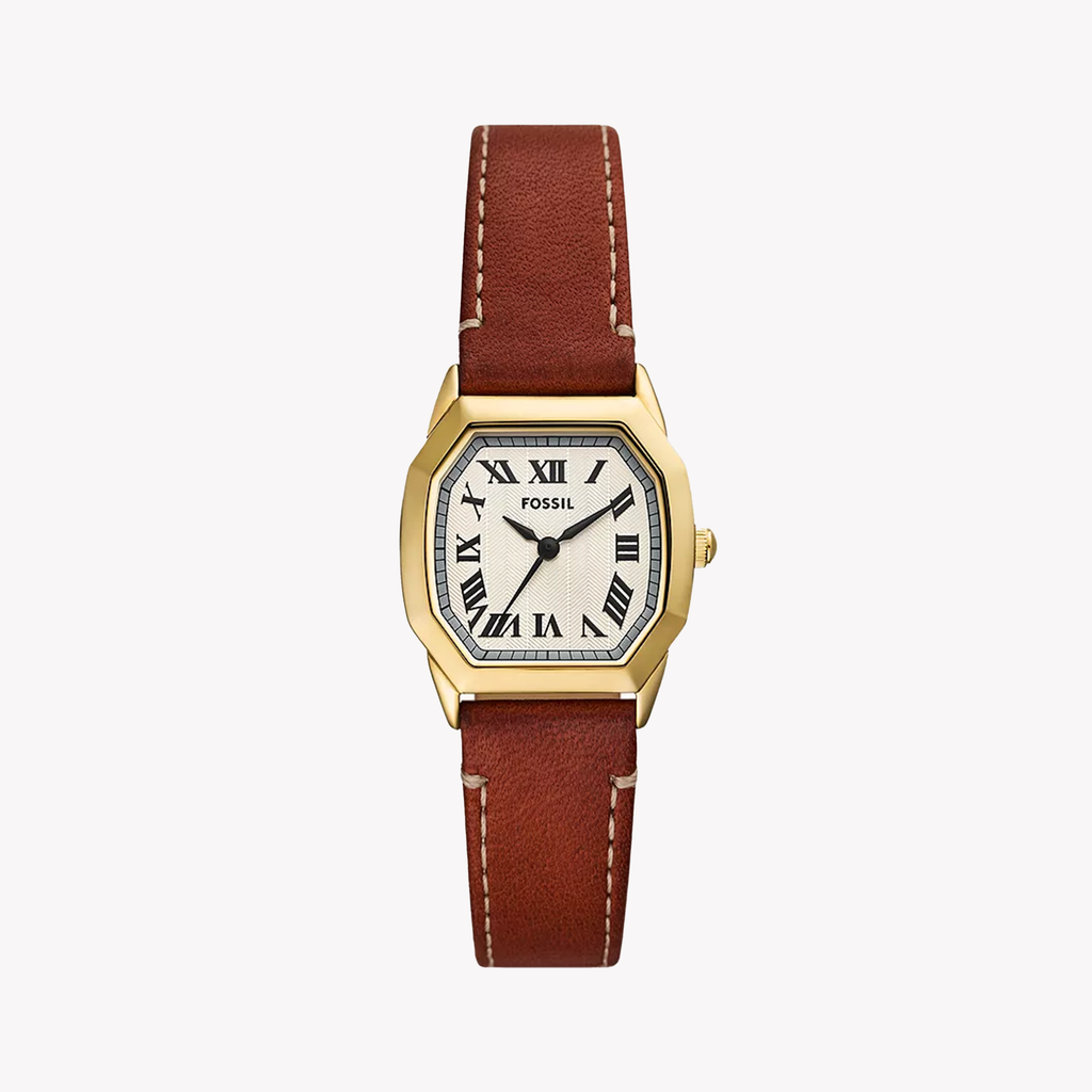 FOSSIL Women's Gold Leather Watch, White Dial | ES5364