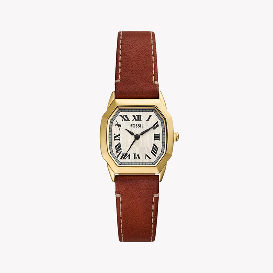 FOSSIL Women's Gold Leather Watch, White Dial | ES5364