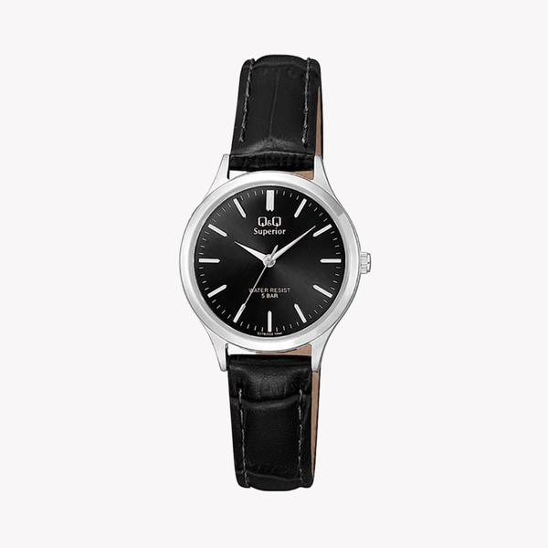 Q&Q SUPERIOR Women's Silver Watch, Black Dial | S279J302Y