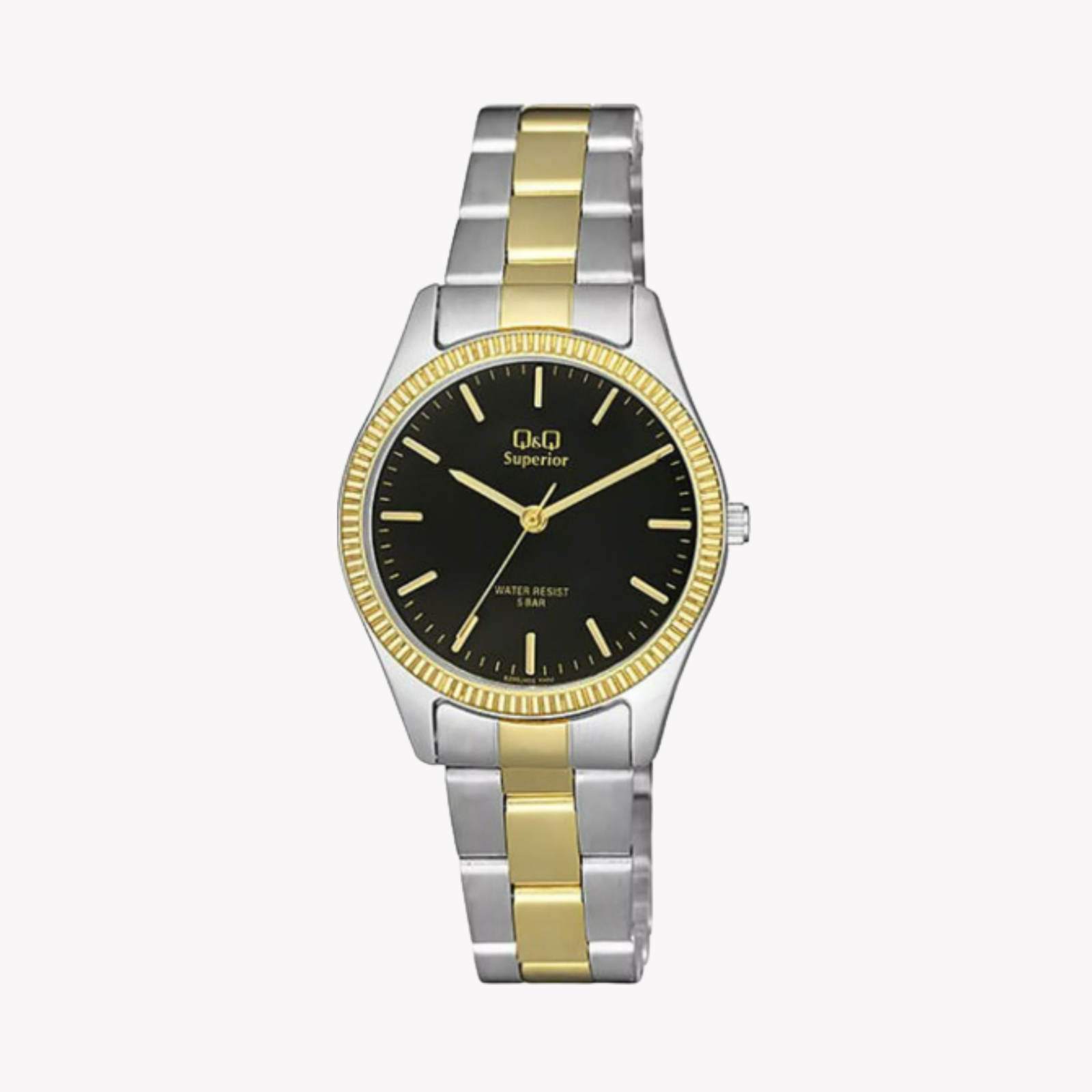 Q&Q Women's Silver & Gold Watch, Black Dial | S295J402Y