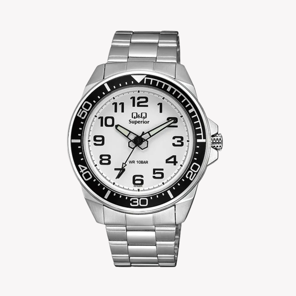 Q&Q Men's Silver Men's Watch, White Dial | S374J204Y
